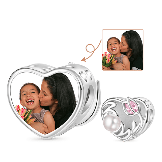 Gnoce Mother’s Day Pearl Tulip Heart Personalized Photo Charm_2