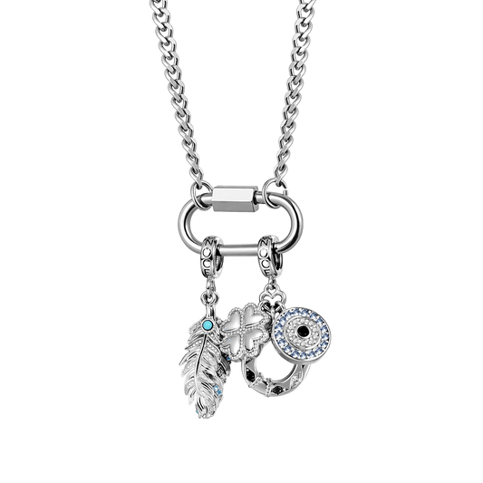 Gnoce Silver Oval Hoop Lock Chain Necklace_1