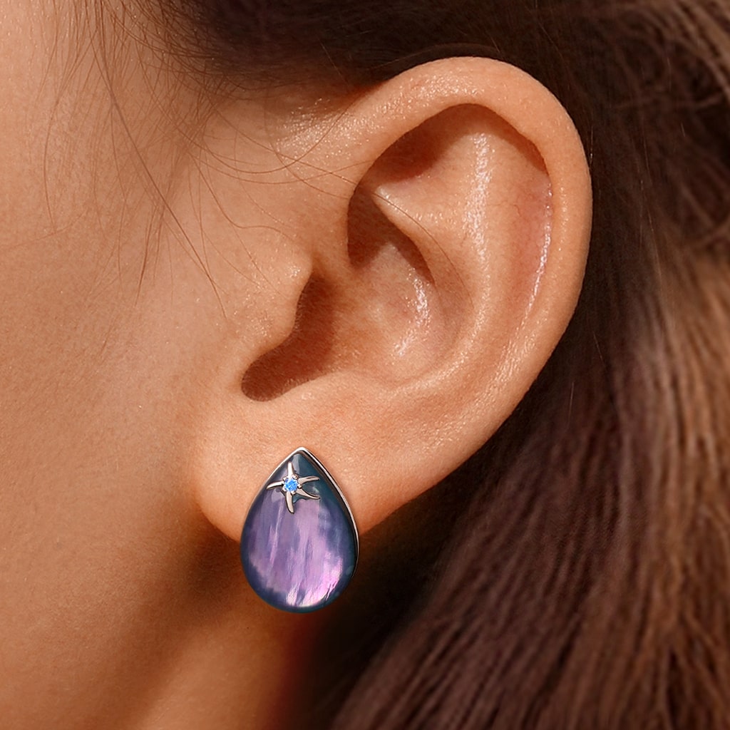 Gnoce Ocean Aurora Mother of Pearl Earrings Platinum-plated Silver Blend_8