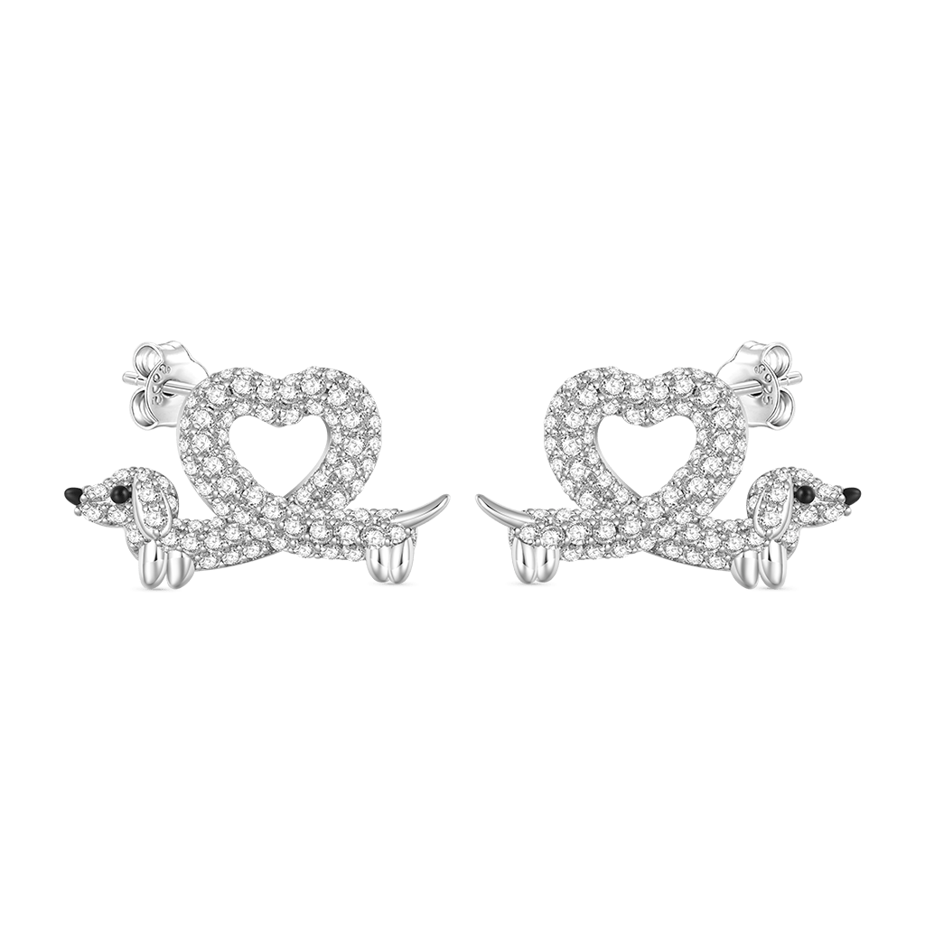 Gnoce Dachshund Heart Diamond Earrings Platinum-plated Silver Blend_2