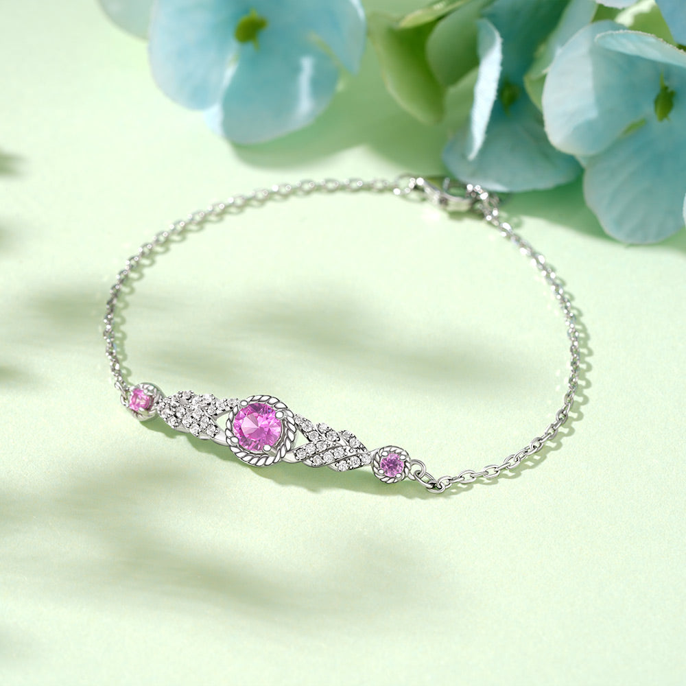 Gnoce Adjustable Pink Round Cut Three Stone Chain Bracelet_2