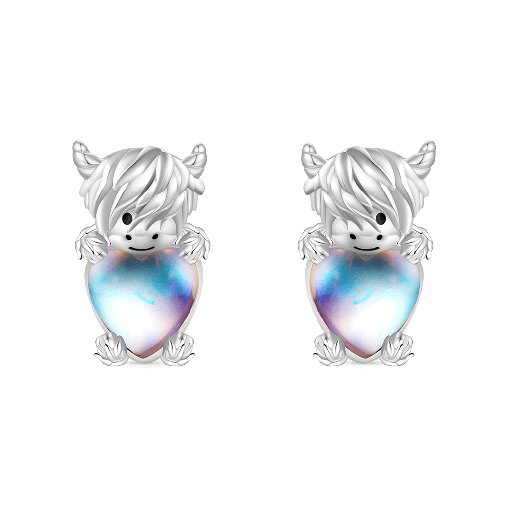 Gnoce Highland Cow Embraces Moonstone Earrings Platinum-plated Silver Blend_1