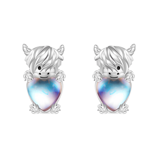 Gnoce Highland Cow Embraces Moonstone Earrings Platinum-plated Silver Blend_1