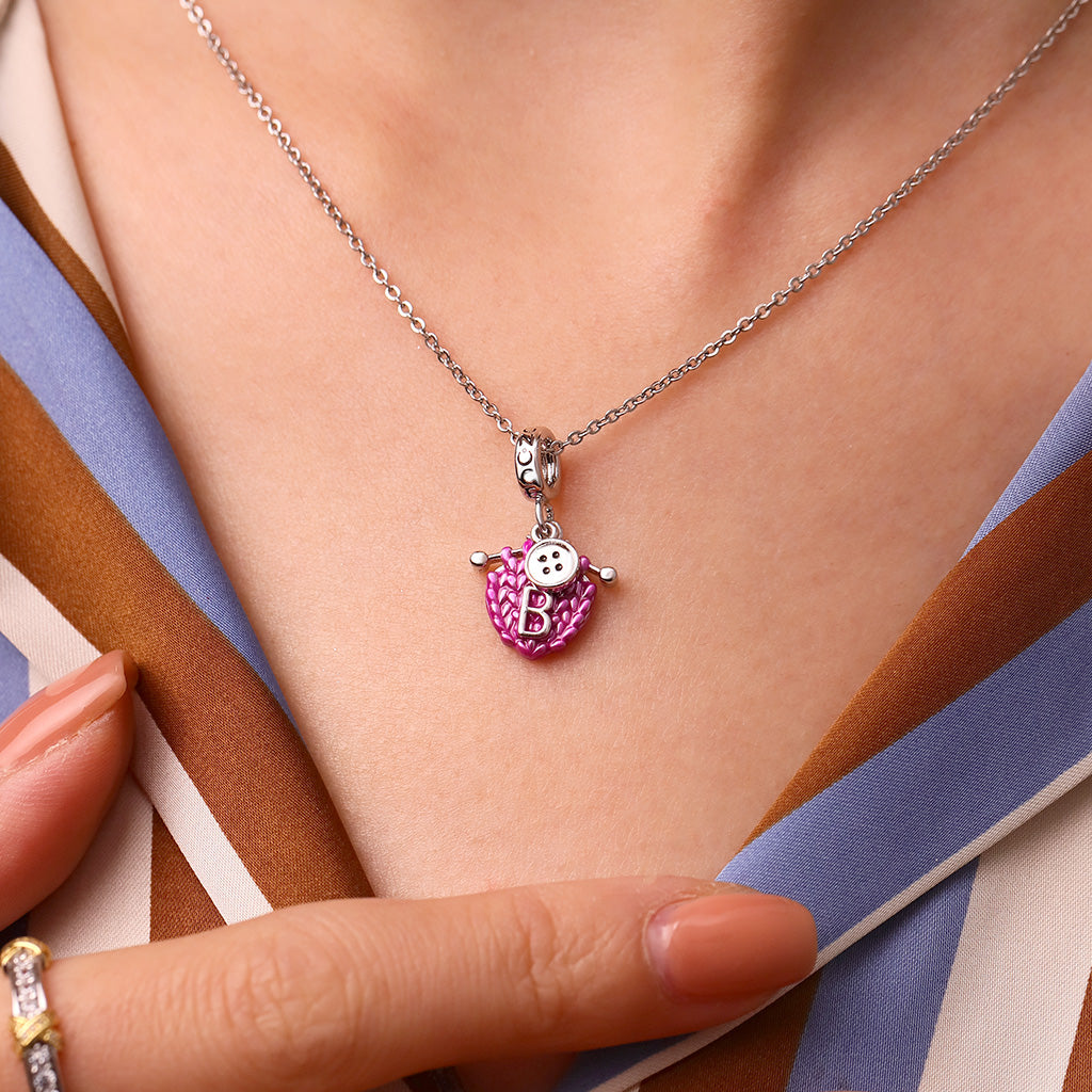 Gnoce Initial Letter Knitted Sweater Charm Platinum-plated Silver Blend_4