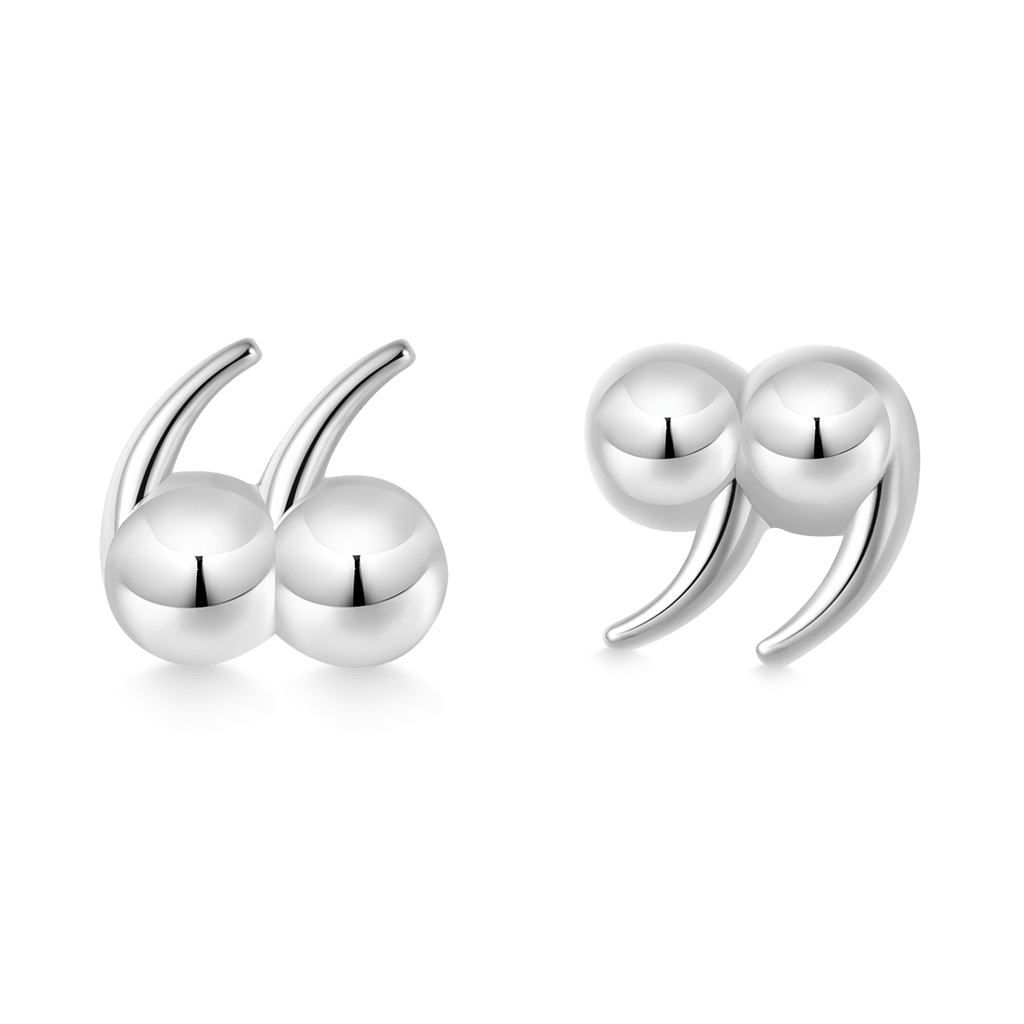 Gnoce Quotation Mark Stud Earrings Platinum-plated Silver Blend_2