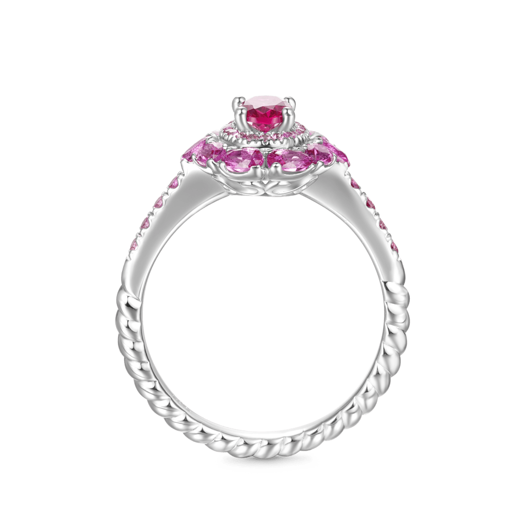 Gnoce Oval Fuchsia Double Halo Ring Platinum-plated Silver Blend_3