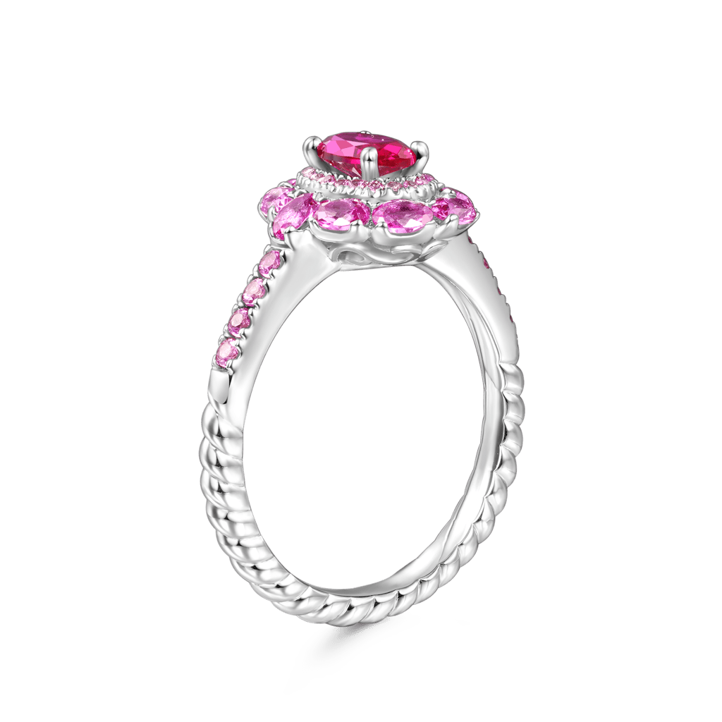 Gnoce Oval Fuchsia Double Halo Ring Platinum-plated Silver Blend_4