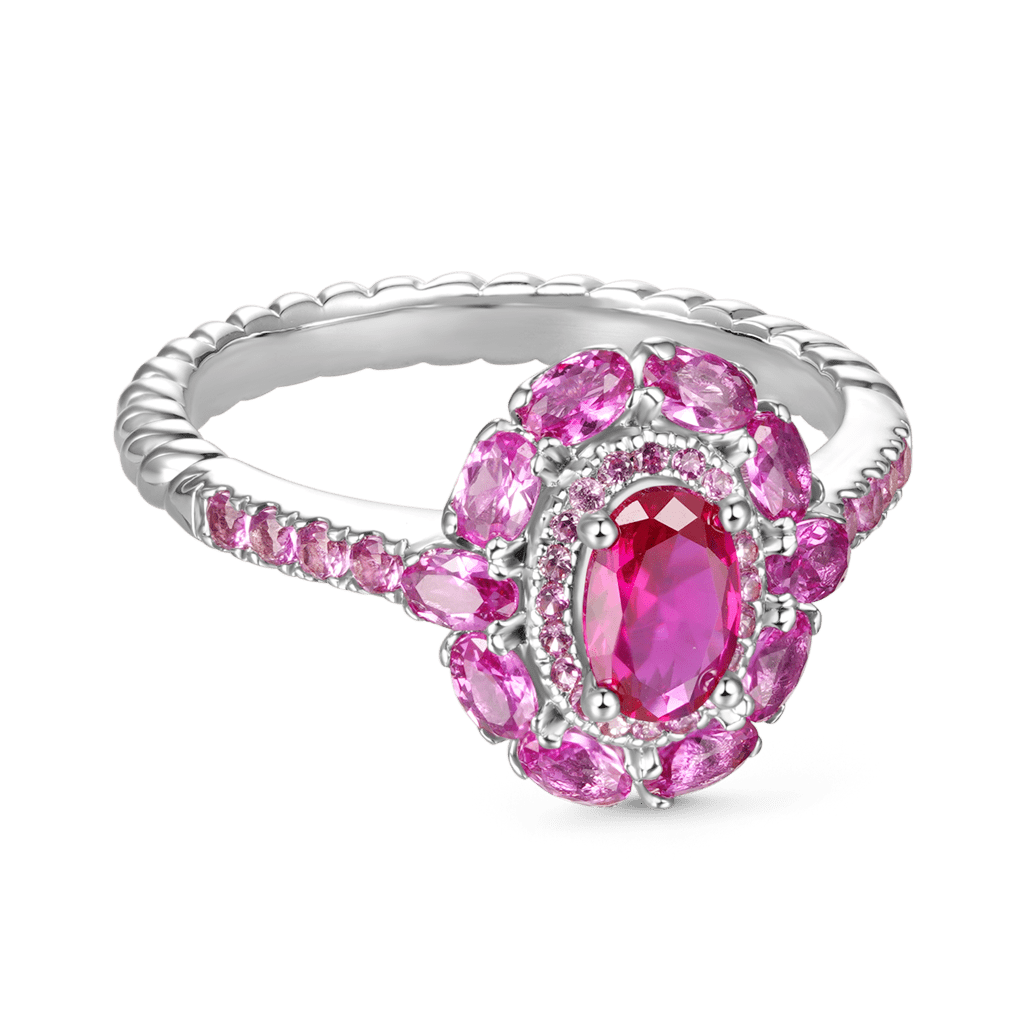 Gnoce Oval Fuchsia Double Halo Ring Platinum-plated Silver Blend_2