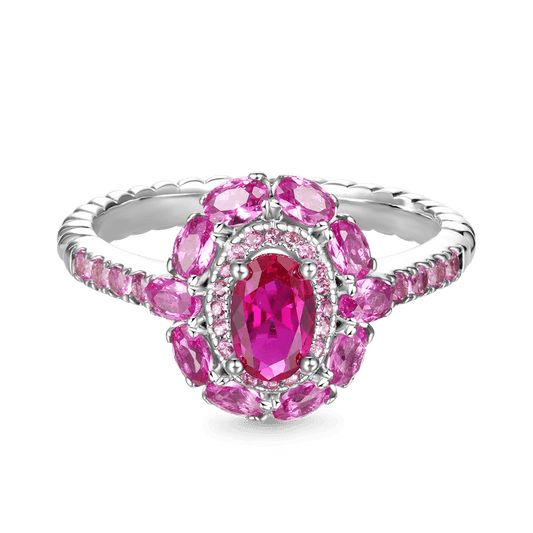 Gnoce Oval Fuchsia Double Halo Ring Platinum-plated Silver Blend_1