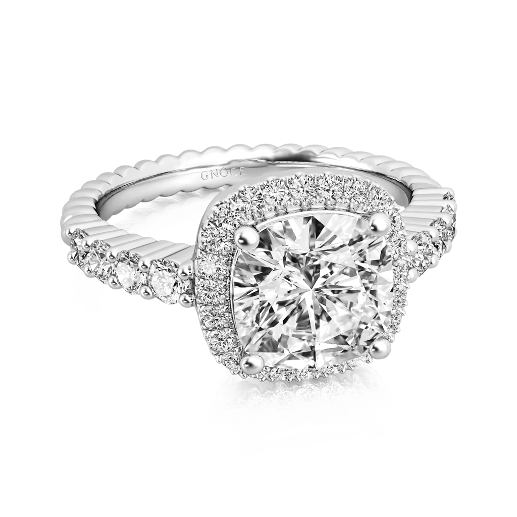 Gnoce Cushion-cut Halo Side Stone Ring Platinum-plated Silver Blend_3