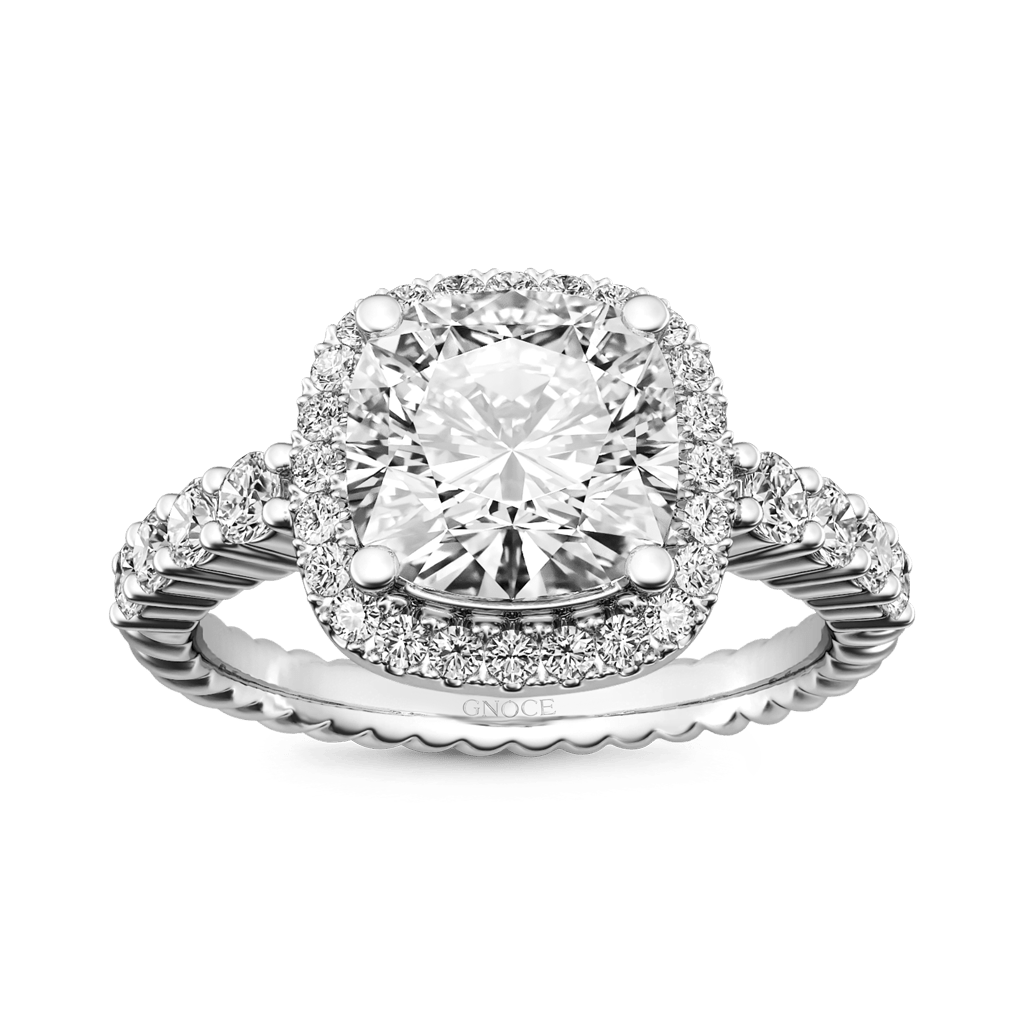 Gnoce Cushion-cut Halo Side Stone Ring Platinum-plated Silver Blend_1
