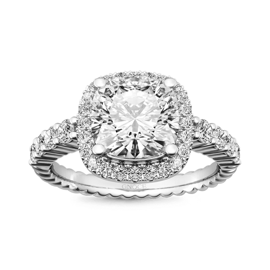 Gnoce Cushion-cut Halo Side Stone Ring Platinum-plated Silver Blend_1