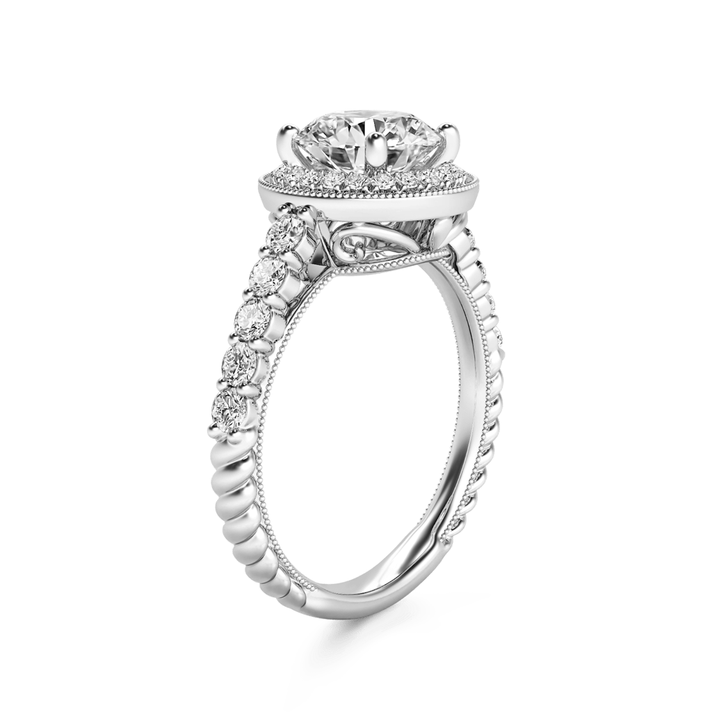 Gnoce Round Cut Halo Milgrain Ring Platinum-plated Silver Blend_4