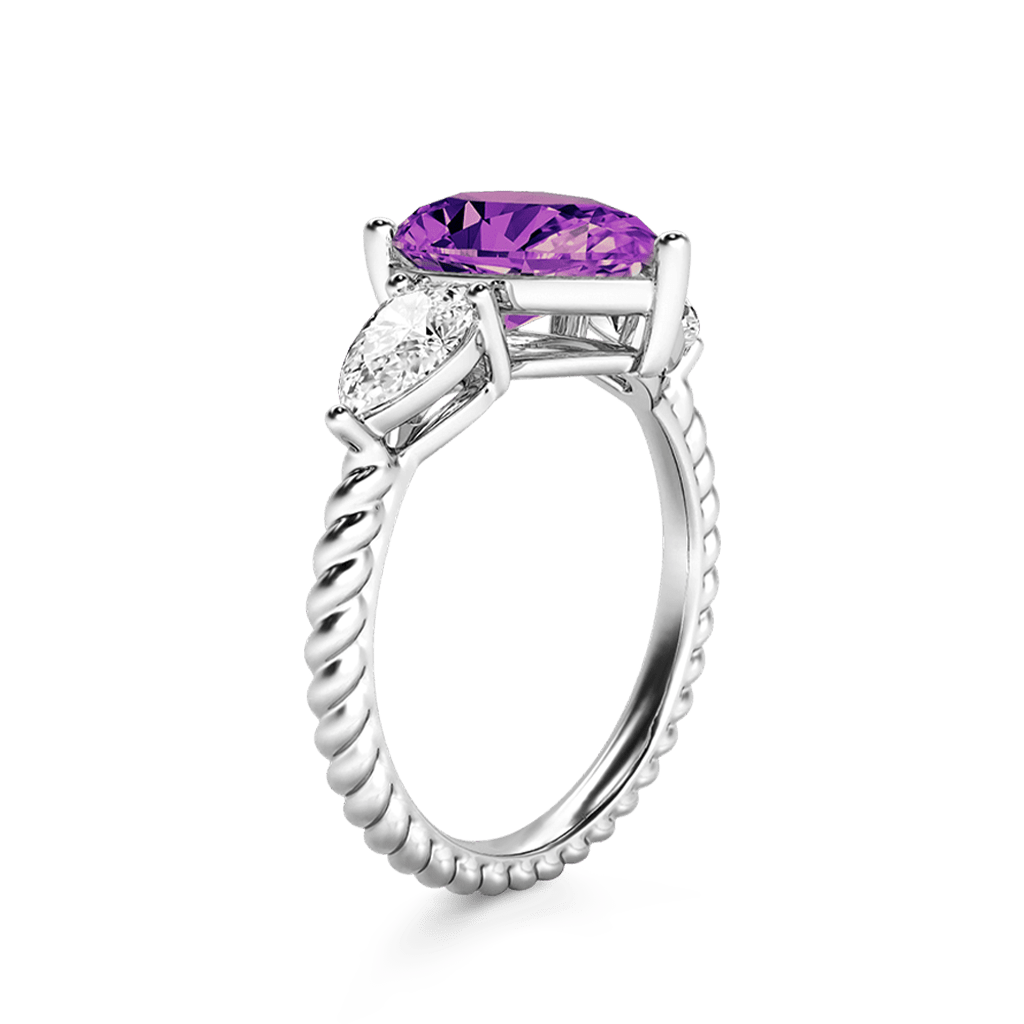 Gnoce Pear Amethyst Three-stone Twisted Rope Ring Platinum-plated Silver Blend_3