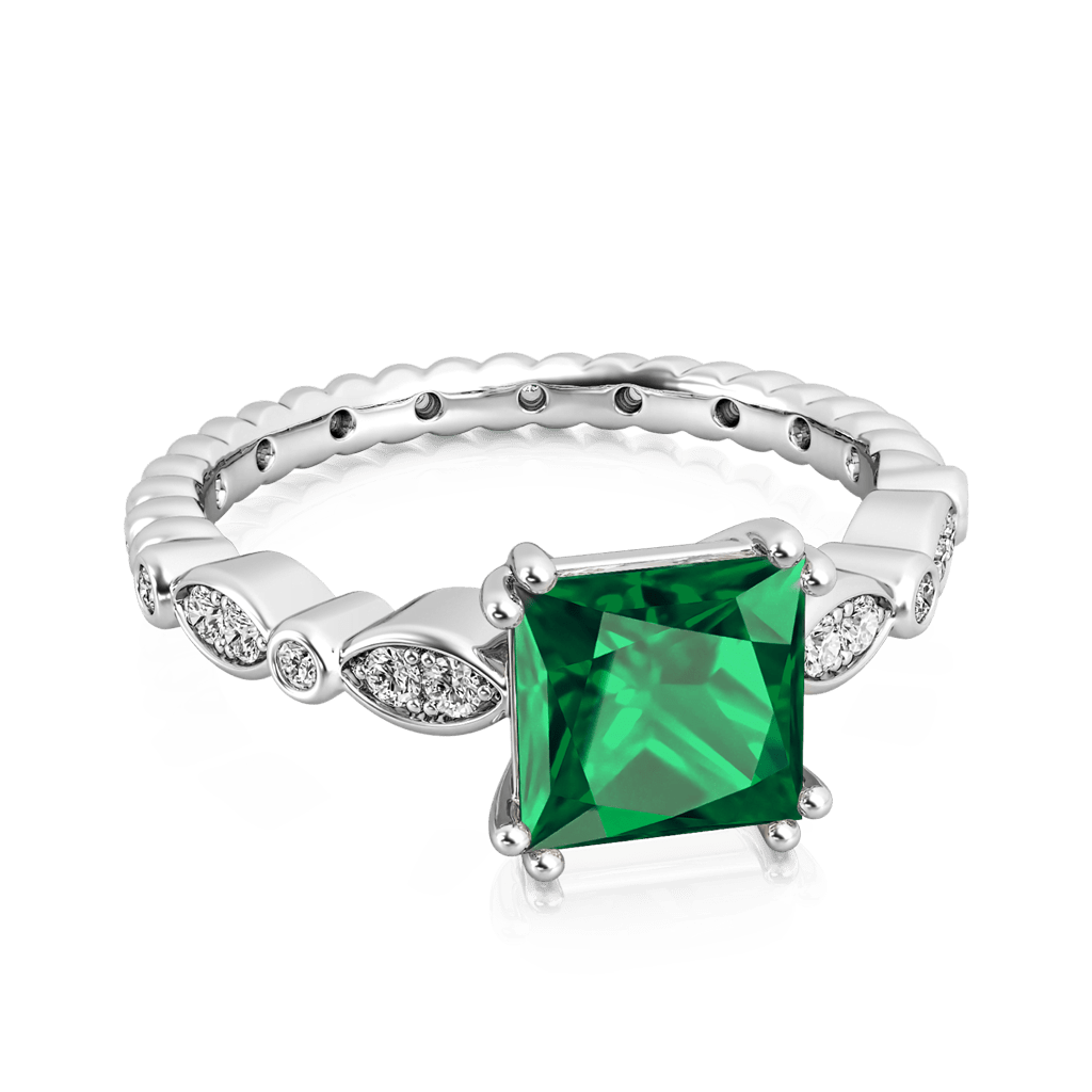Gnoce Princess Cut Emerald Ring Platinum-plated Silver Blend_2