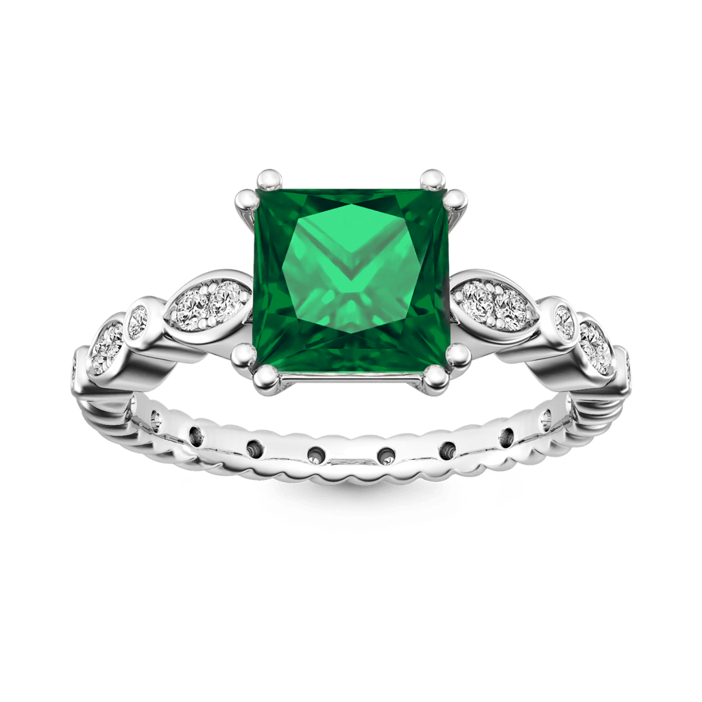 Gnoce Princess Cut Emerald Ring Platinum-plated Silver Blend_1