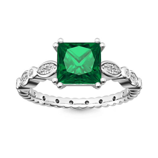 Gnoce Princess Cut Emerald Ring Platinum-plated Silver Blend_1