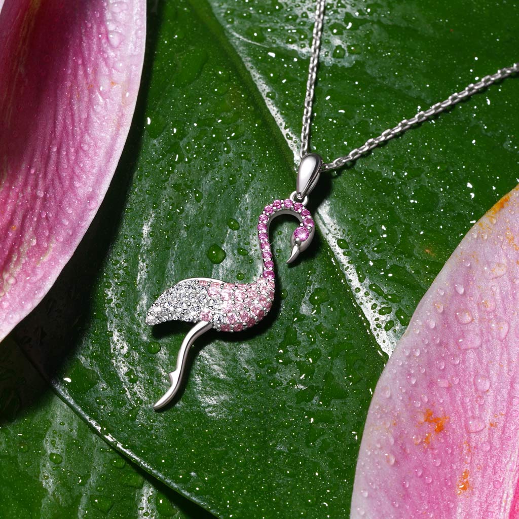 Gnoce Gradient Pink Flamingo Pave Pendant Necklace_5