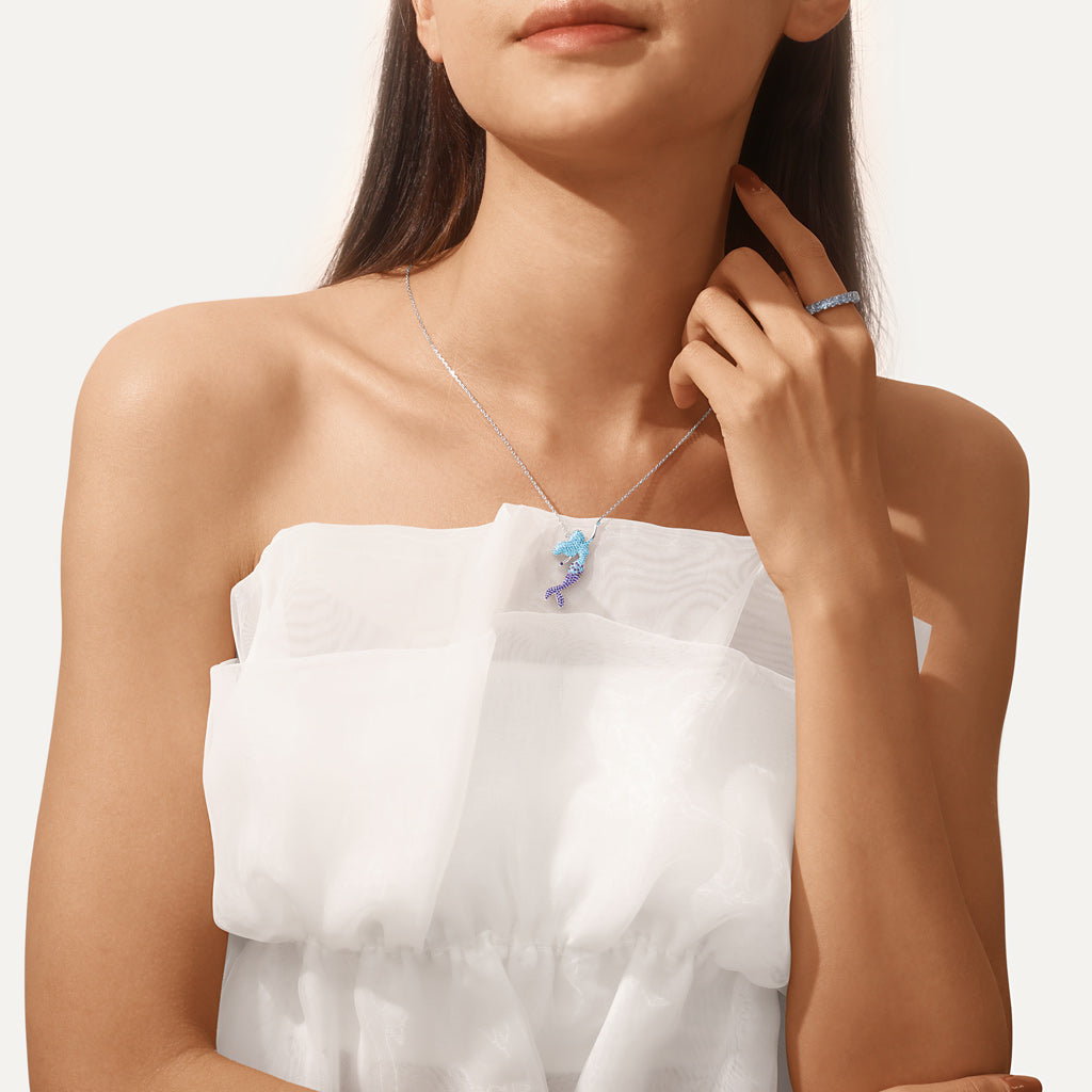 Gnoce Blue Mermaid Pendant Necklace_5