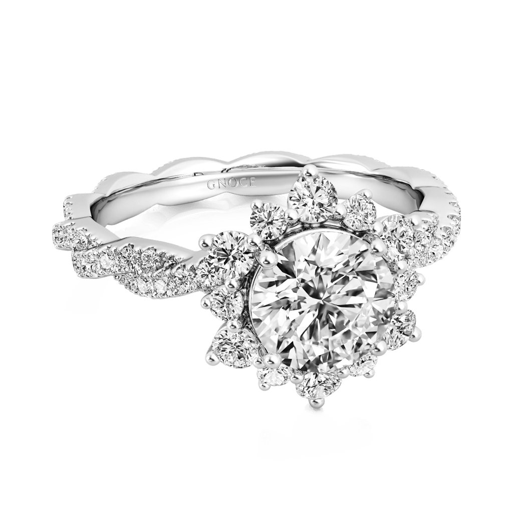 Gnoce Round Cut Cluster Twisted Ring Platinum-plated Silver Blend_2