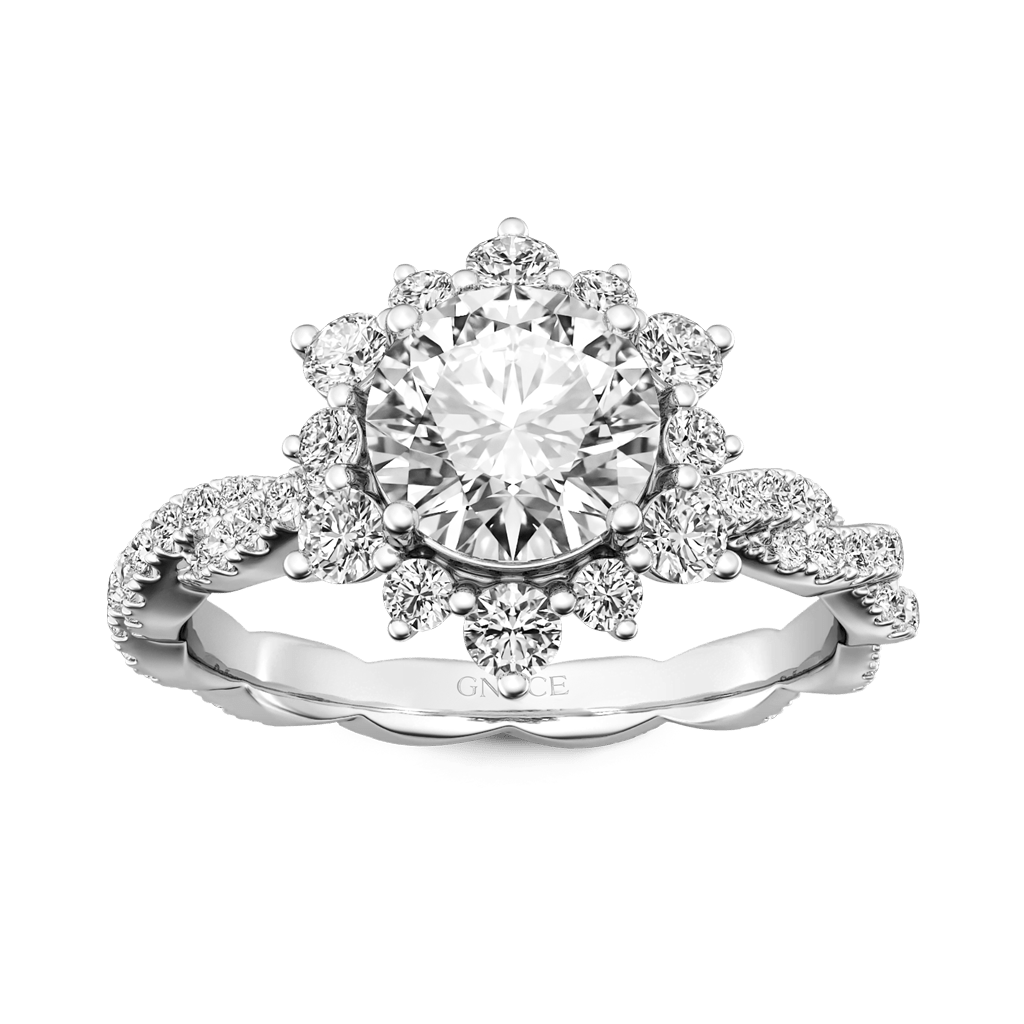 Gnoce Round Cut Cluster Twisted Ring Platinum-plated Silver Blend_1