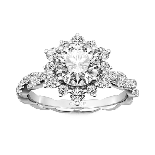 Gnoce Round Cut Cluster Twisted Ring Platinum-plated Silver Blend_1