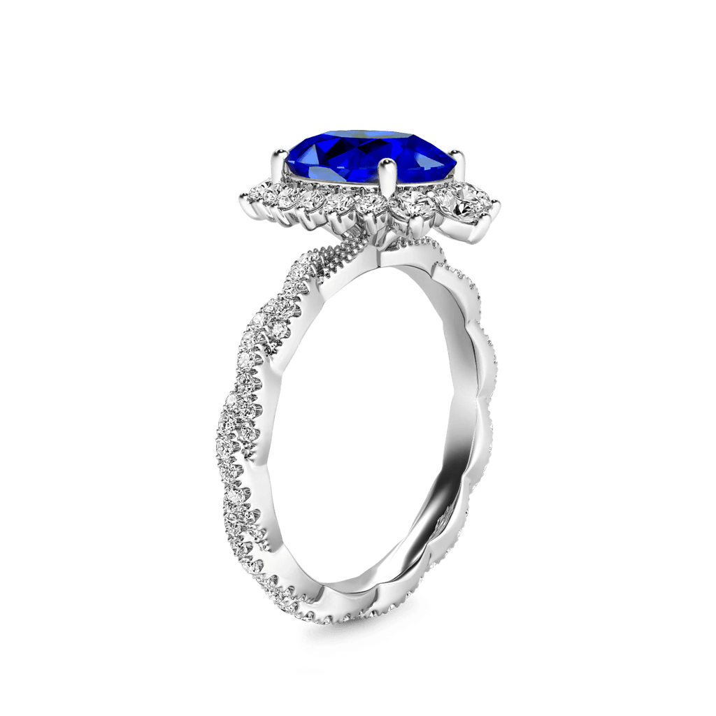 Gnoce Sapphire Cluster Halo Twisted Ring Platinum-plated Silver Blend_3