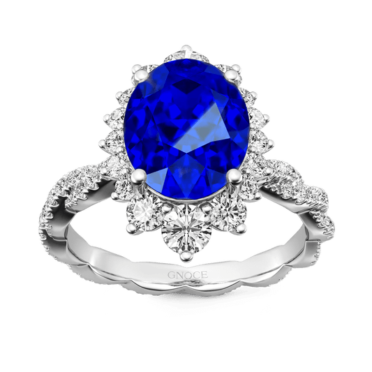 Gnoce Sapphire Cluster Halo Twisted Ring Platinum-plated Silver Blend_1