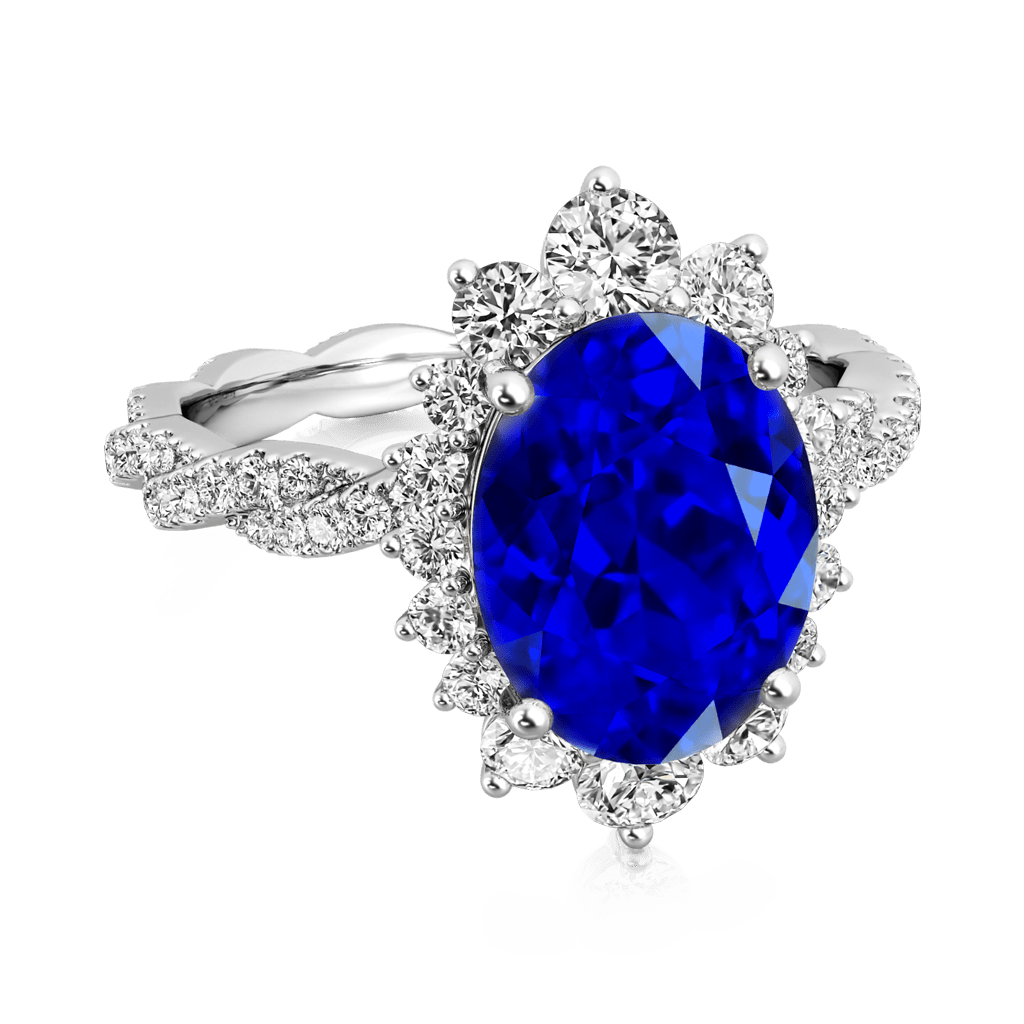 Gnoce Sapphire Cluster Halo Twisted Ring Platinum-plated Silver Blend_2