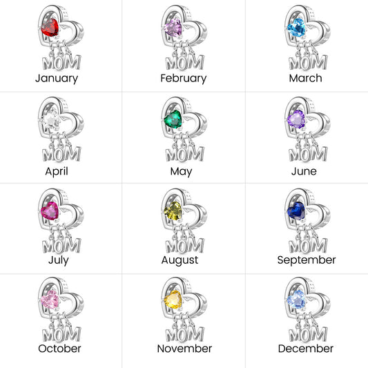 Gnoce Mother's Day Love Heart Birthstone Charm_7