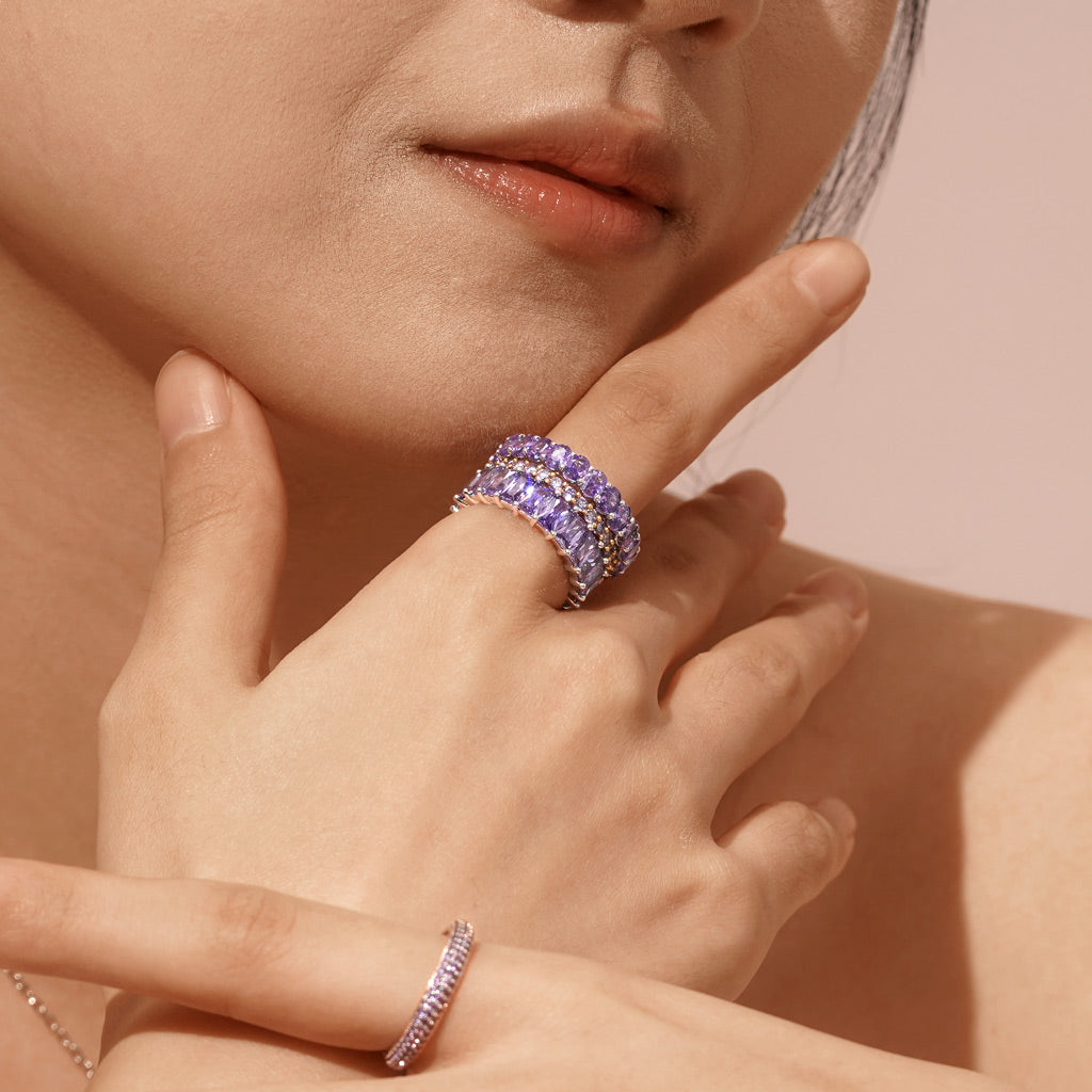 Gnoce Amethyst  Baguette Cut Eternity Band Ring_7