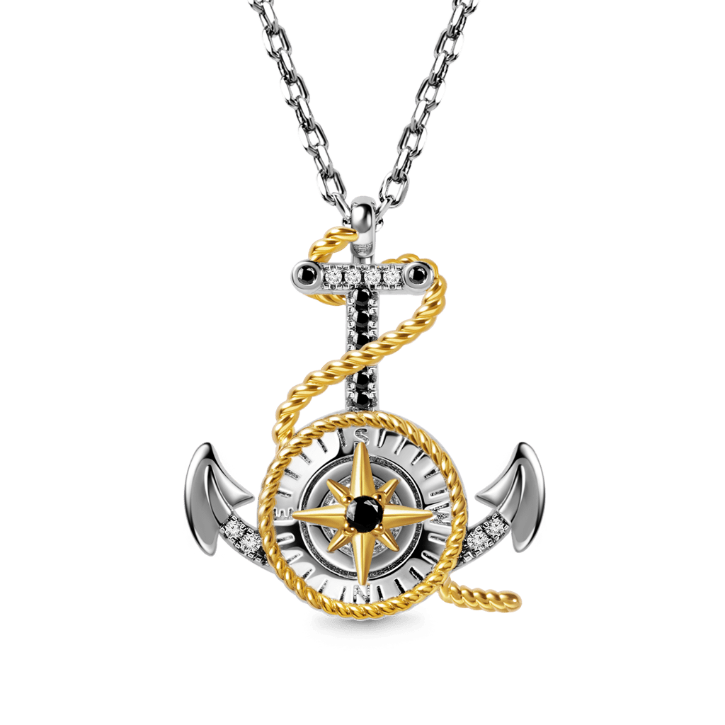 Gnoce Anchor & Compass Twisted Rope Pendant Necklace_1