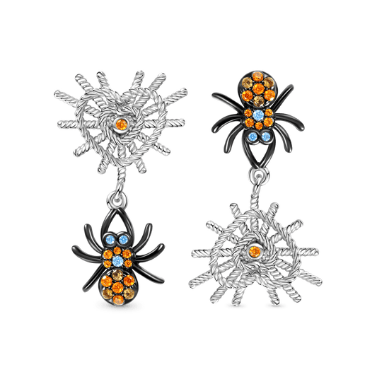Gnoce Mismatched Spider Heart Net Earrings Platinum-plated Silver Blend_1