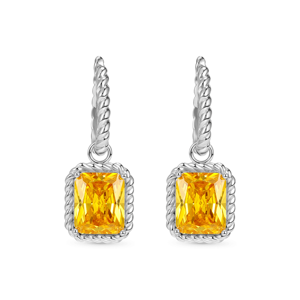 Gnoce Citrine Radiant Cut Twisted Rope Lock Earrings Platinum-plated Silver Blend_2