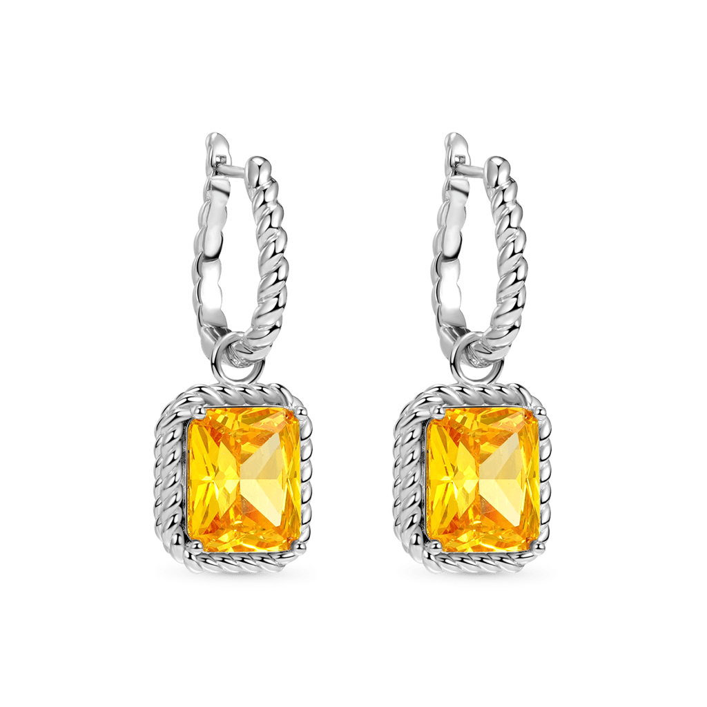 Gnoce Citrine Radiant Cut Twisted Rope Lock Earrings Platinum-plated Silver Blend_1