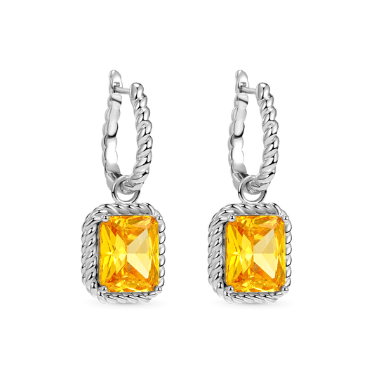 Gnoce Citrine Radiant Cut Twisted Rope Lock Earrings Platinum-plated Silver Blend_1