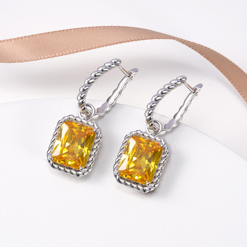 Gnoce Citrine Radiant Cut Twisted Rope Lock Earrings Platinum-plated Silver Blend_3