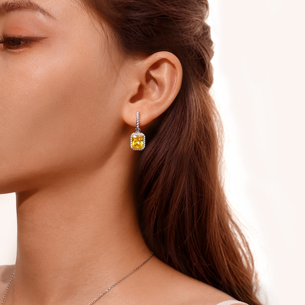 Gnoce Citrine Radiant Cut Twisted Rope Lock Earrings Platinum-plated Silver Blend_4
