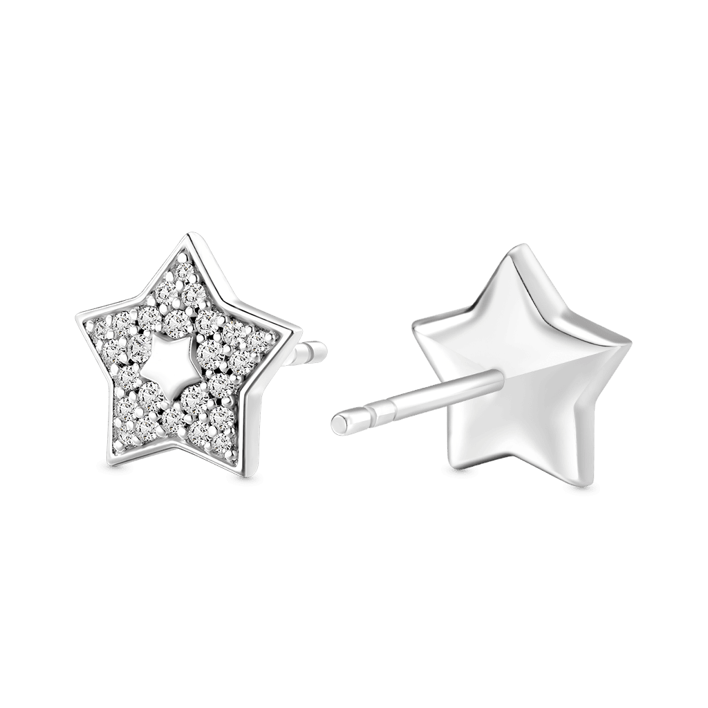 Gnoce White Topaz Pave Star Stud Earrings Platinum-plated Silver Blend_2