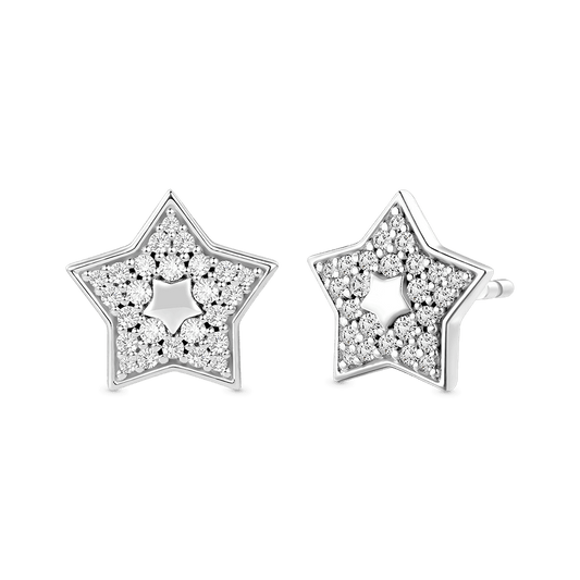 Gnoce White Topaz Pave Star Stud Earrings Platinum-plated Silver Blend_1