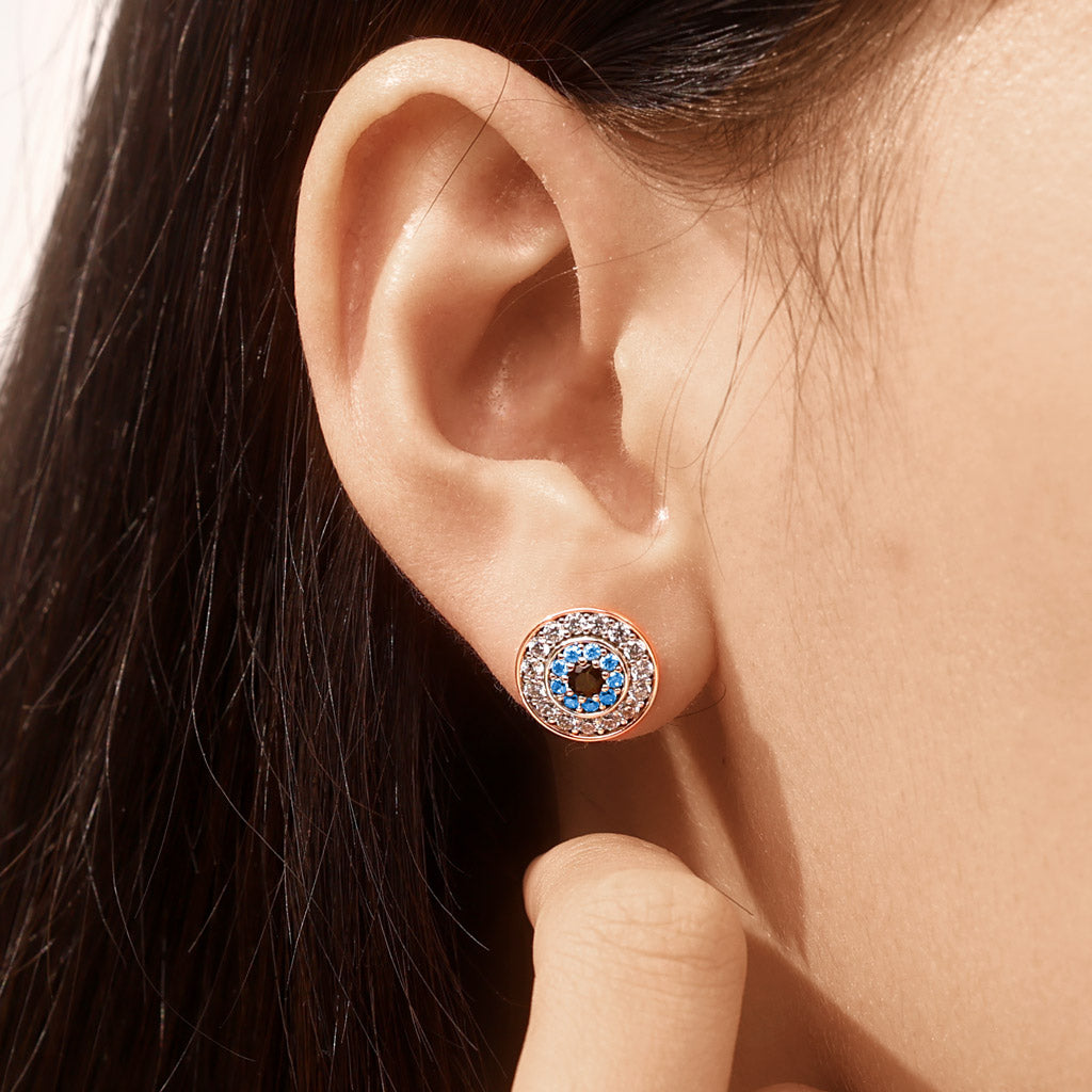 Gnoce Devil's Eye Paved Stud Earrings Platinum-plated Silver Blend_5