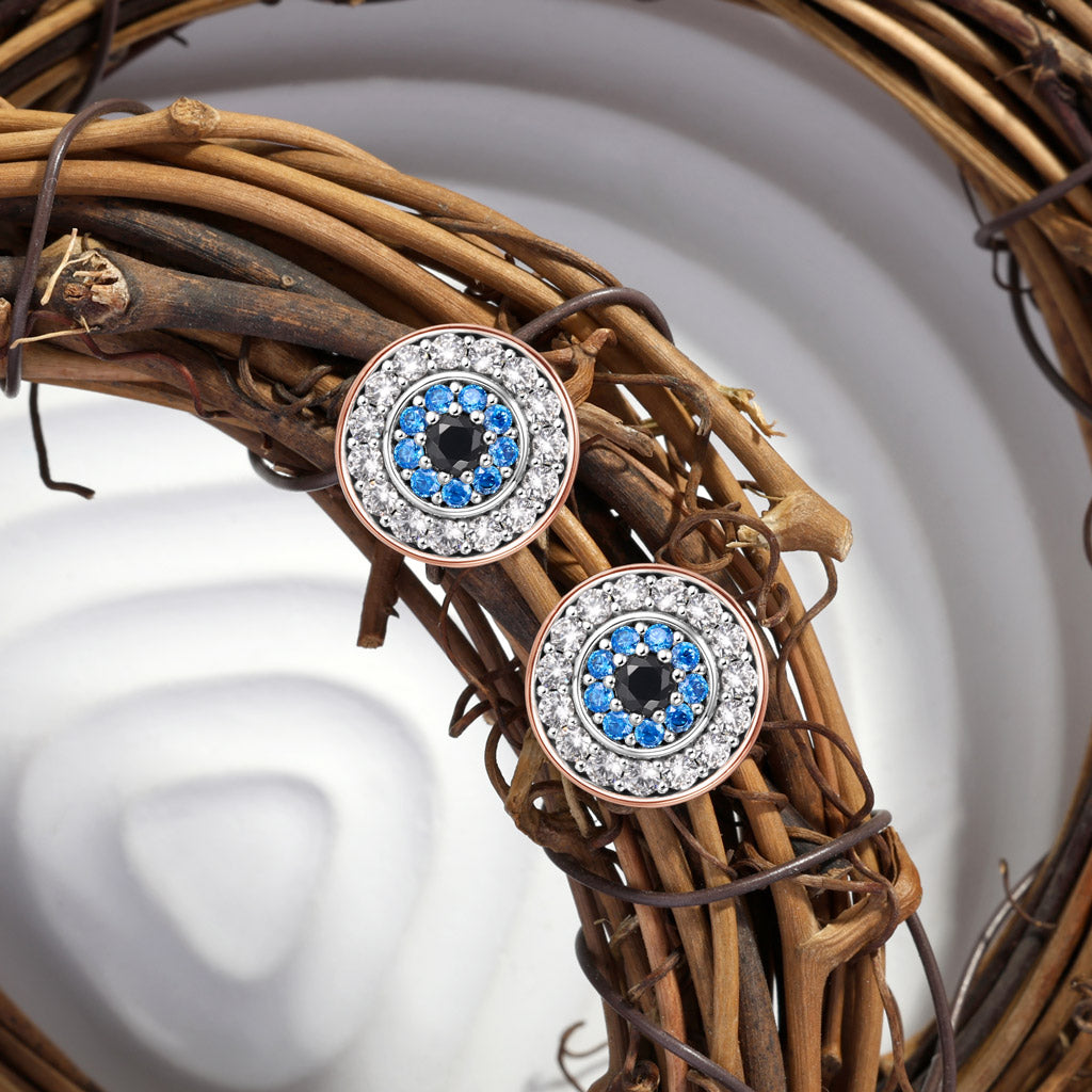 Gnoce Devil's Eye Paved Stud Earrings Platinum-plated Silver Blend_4