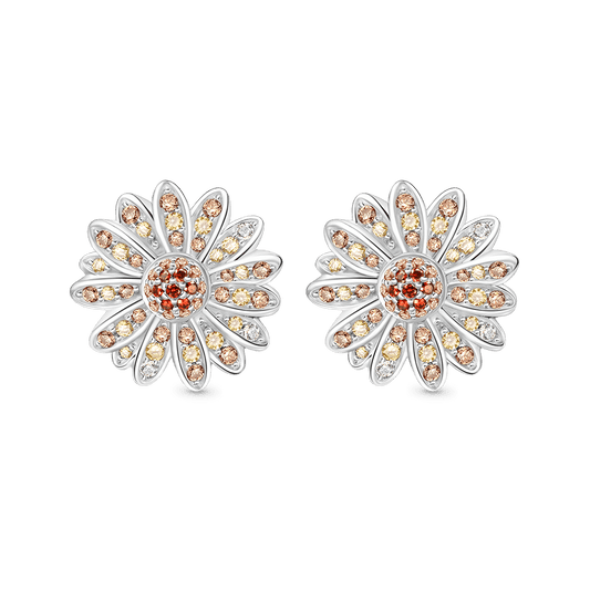 Gnoce Yellow Citrine Daisy Stud Earrings Platinum-plated Silver Blend_1