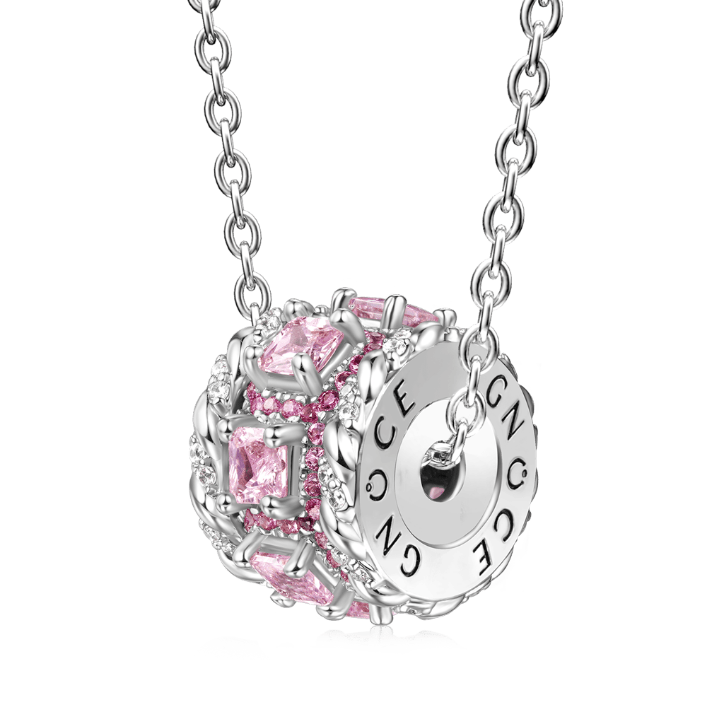 Gnoce Pink Stones Twisted Rope Drum Pendant Necklace_1