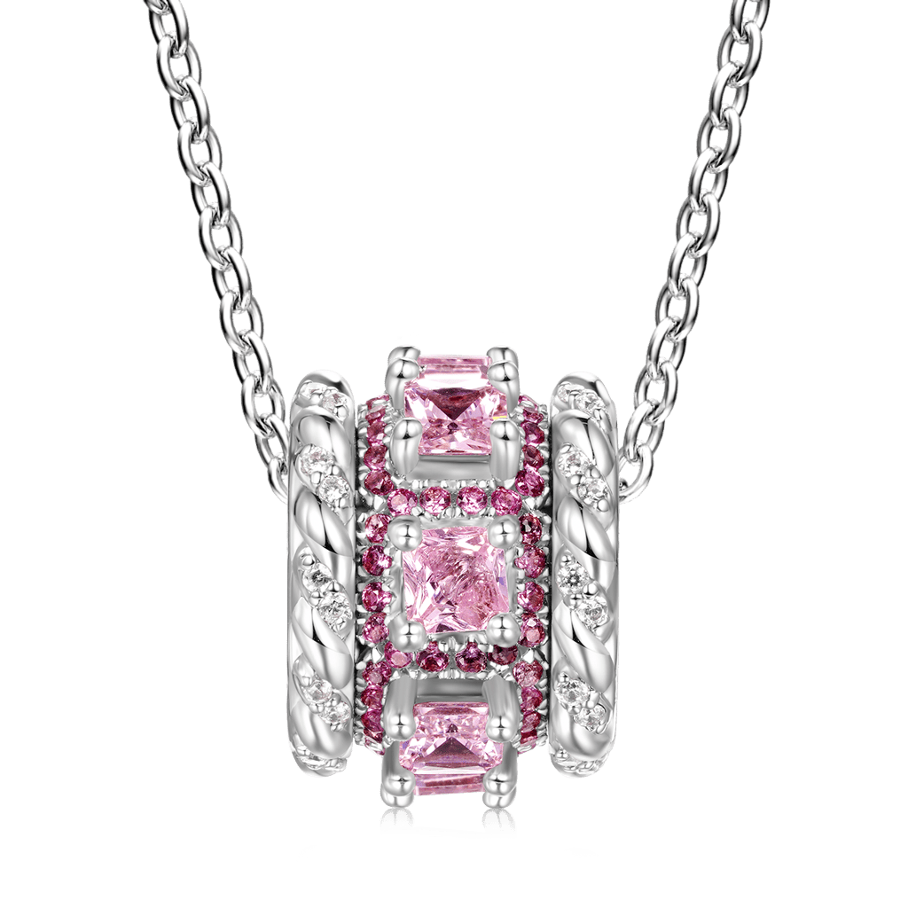 Gnoce Pink Stones Twisted Rope Drum Pendant Necklace_2