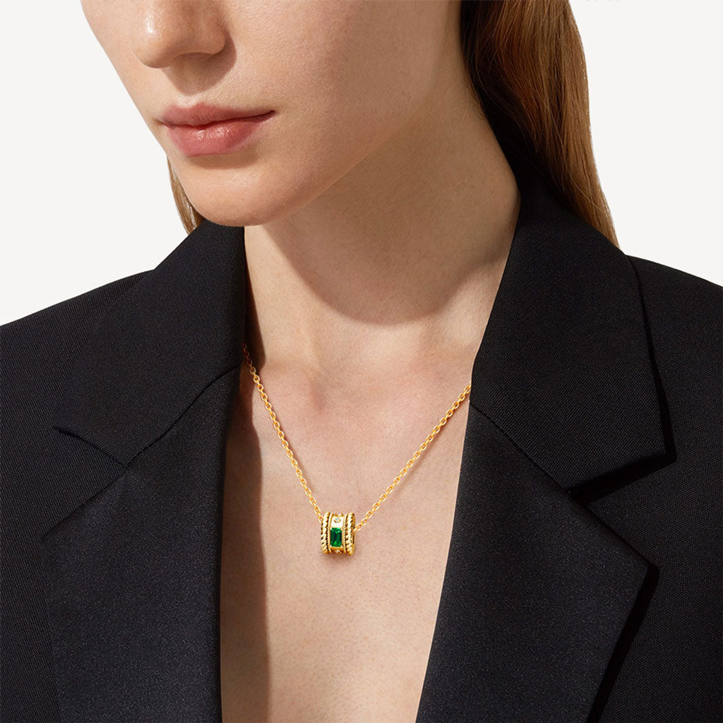 Gnoce Gorgeous Yellow Gold Tone Radiant Cut Emerald Drum Pendant Necklace_4