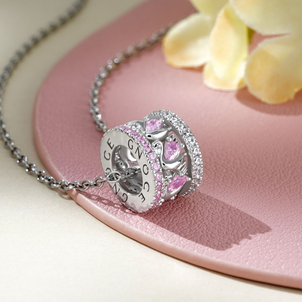 Gnoce Pink Swan Drum Pendant Necklace Platinum-plated Silver Blend_3