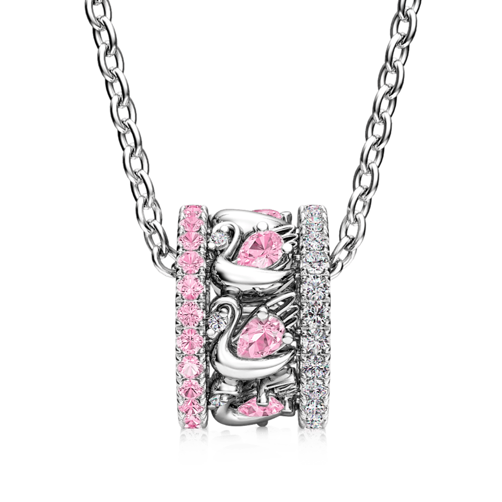 Gnoce Pink Swan Drum Pendant Necklace Platinum-plated Silver Blend_2