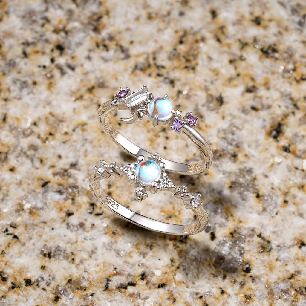 Gnoce Blue Fire Moonstone Ring Platinum-plated Silver Blend_3