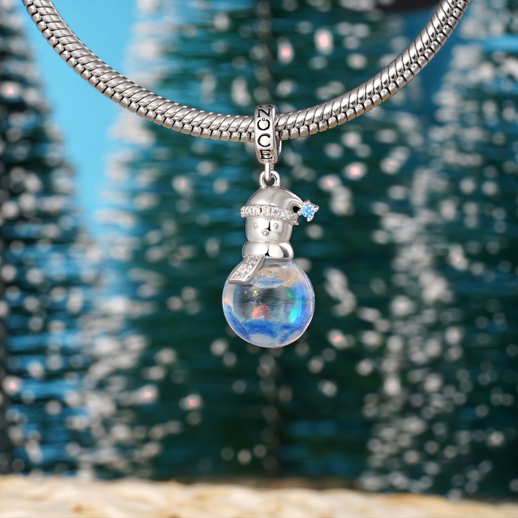 Gnoce Snowflake Glitter Quicksand Snowman Charm Platinum-plated Silver Blend_4